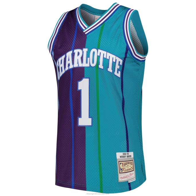 NBA 0F6D2246 charlotte hornets muggsy bogues teal/purple hardwood classics 199split swingman jersey