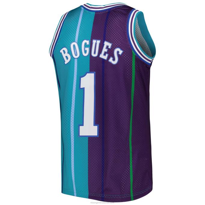 NBA 0F6D2246 charlotte hornets muggsy bogues teal/purple hardwood classics 199split swingman jersey
