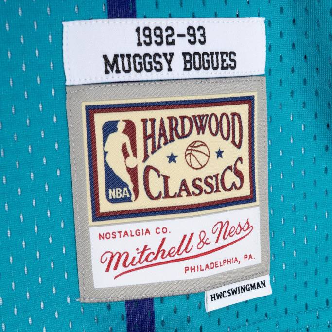 NBA 0F6D2246 charlotte hornets muggsy bogues teal/purple hardwood classics 199split swingman jersey