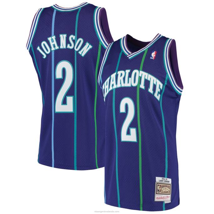 NBA 0F6D3179 charlotte hornets larry johnson mitchell & ness púrpura 199hardwood classics swingman jersey
