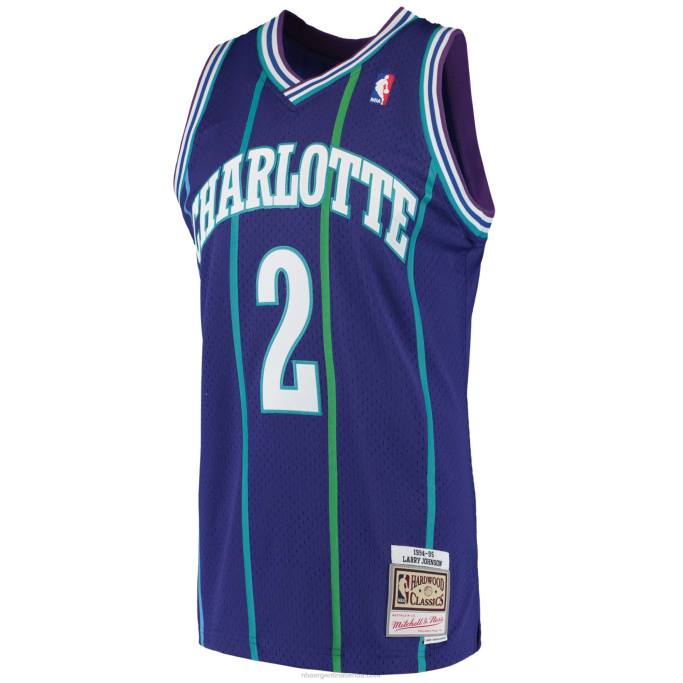 NBA 0F6D3179 charlotte hornets larry johnson mitchell & ness púrpura 199hardwood classics swingman jersey