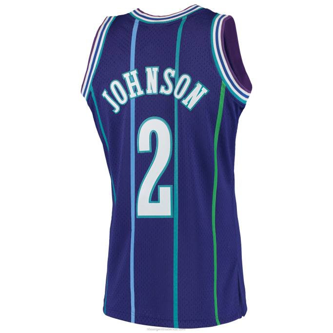 NBA 0F6D3179 charlotte hornets larry johnson mitchell & ness púrpura 199hardwood classics swingman jersey