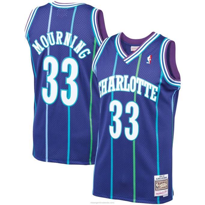 NBA 0F6D4474 charlotte hornets alonzo luto mitchell & ness púrpura hardwood classics swingman jersey