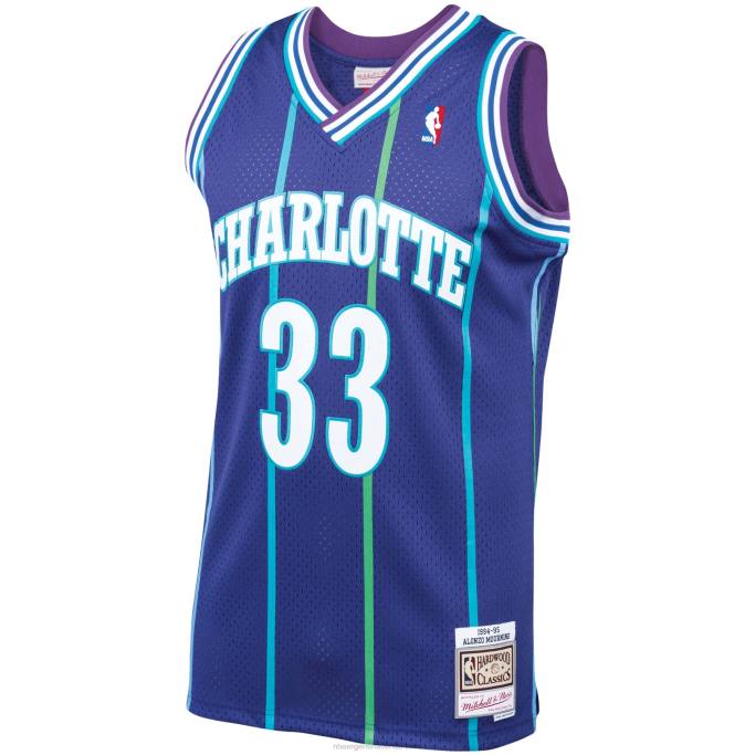 NBA 0F6D4474 charlotte hornets alonzo luto mitchell & ness púrpura hardwood classics swingman jersey