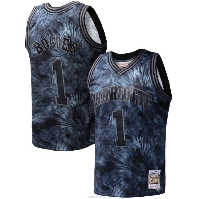 NBA 0F6D5505 charlotte hornets muggsy bogues black hardwood classics 199 jersey tie-dye swingman