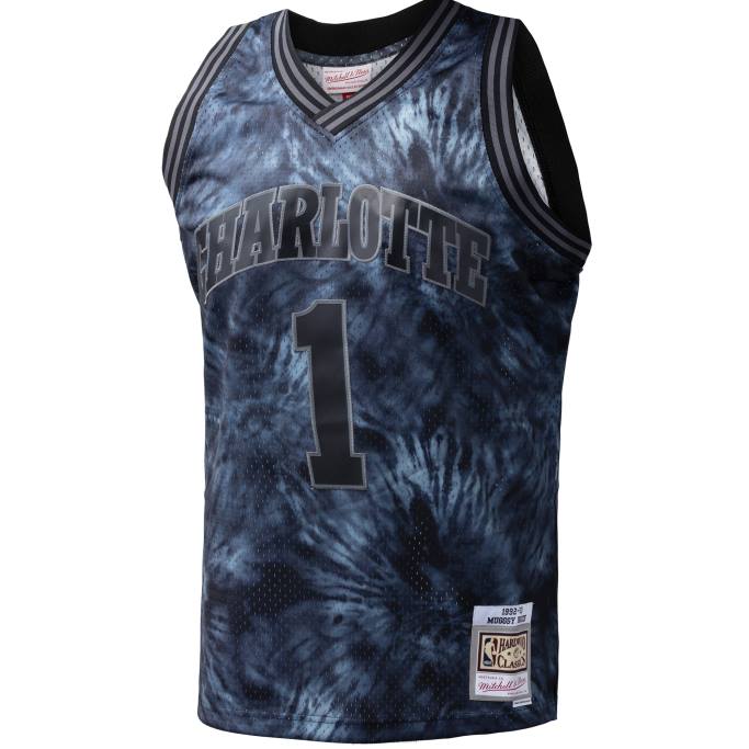 NBA 0F6D5505 charlotte hornets muggsy bogues black hardwood classics 199 jersey tie-dye swingman