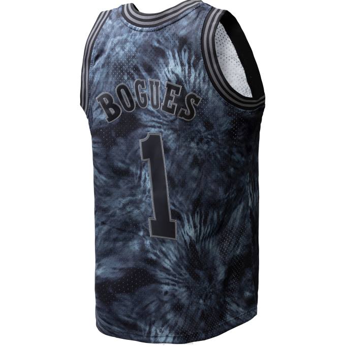 NBA 0F6D5505 charlotte hornets muggsy bogues black hardwood classics 199 jersey tie-dye swingman