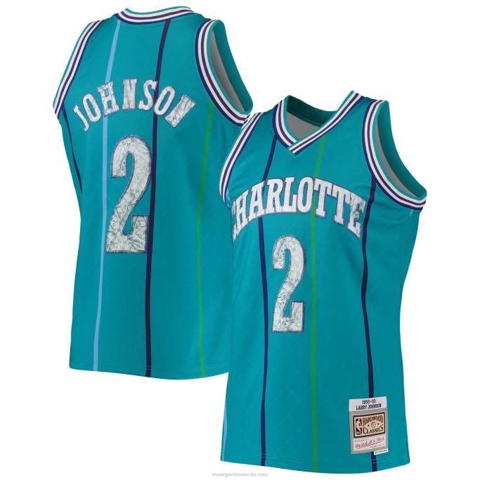 NBA 0F6D5672 charlotte hornets larry johnson teal hardwood classics 75th aniversario diamante swingman jersey