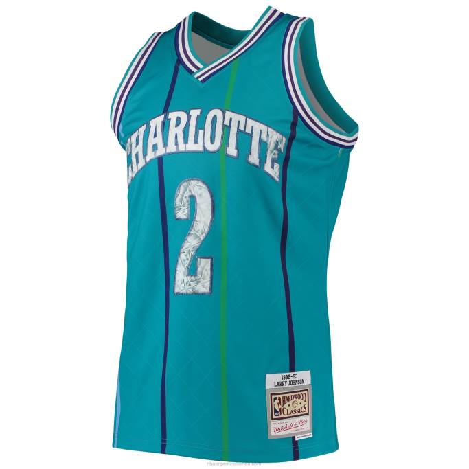NBA 0F6D5672 charlotte hornets larry johnson teal hardwood classics 75th aniversario diamante swingman jersey