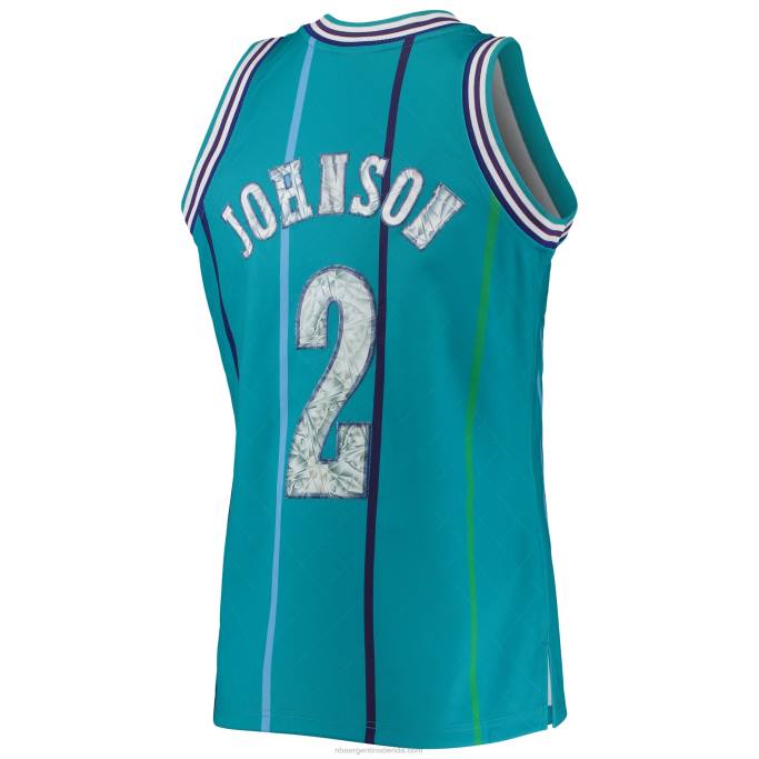 NBA 0F6D5672 charlotte hornets larry johnson teal hardwood classics 75th aniversario diamante swingman jersey