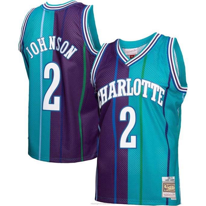 NBA 0F6D5746 charlotte hornets larry johnson teal/purple hardwood classics 199split swingman jersey