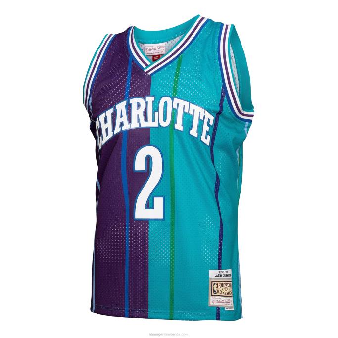 NBA 0F6D5746 charlotte hornets larry johnson teal/purple hardwood classics 199split swingman jersey