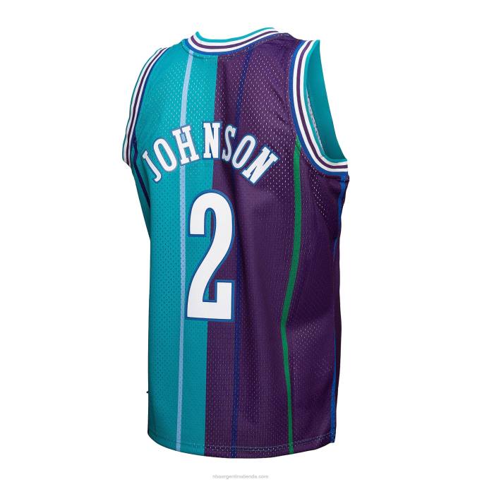 NBA 0F6D5746 charlotte hornets larry johnson teal/purple hardwood classics 199split swingman jersey