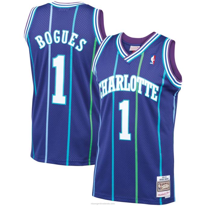 NBA 0F6D973 charlotte hornets muggsy bogues mitchell & ness púrpura clásico de madera dura swingman jersey