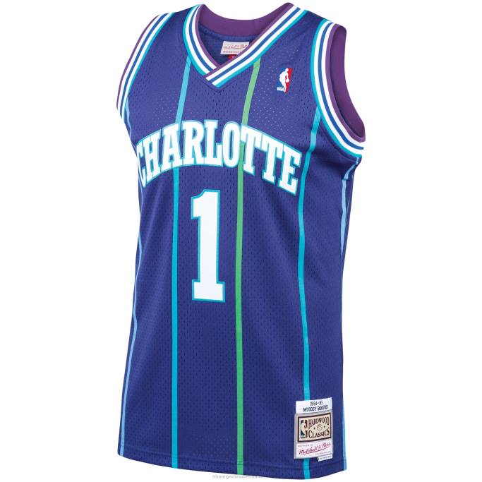NBA 0F6D973 charlotte hornets muggsy bogues mitchell & ness púrpura clásico de madera dura swingman jersey