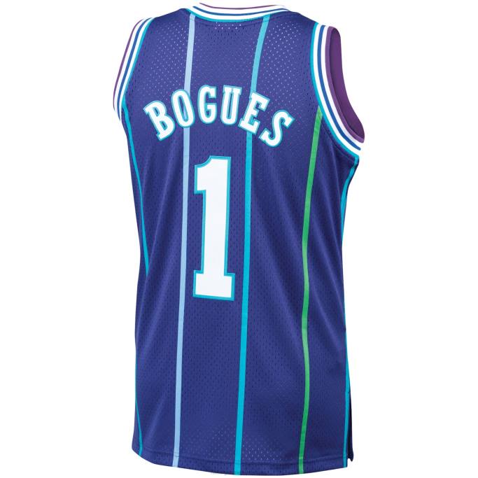 NBA 0F6D973 charlotte hornets muggsy bogues mitchell & ness púrpura clásico de madera dura swingman jersey