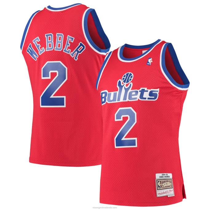NBA 0F6D5028 balas de washington chris webber mitchell & ness rojo clásico de madera dura jersey swingman
