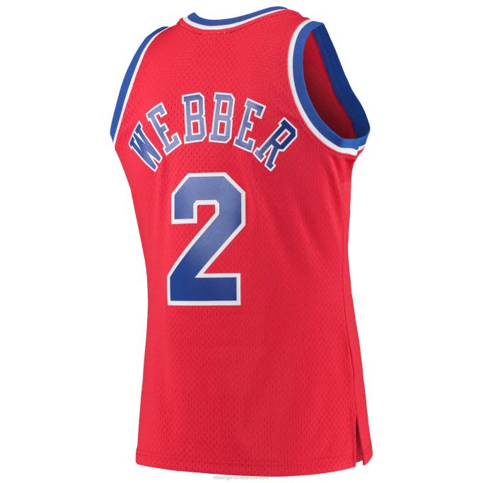 NBA 0F6D5028 balas de washington chris webber mitchell & ness rojo clásico de madera dura jersey swingman
