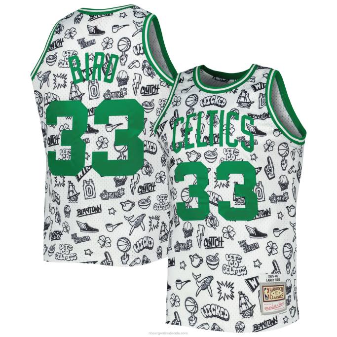 NBA 0F6D1045 boston celtics larry bird mitchell ness blancas madera dura clásicos garabatos swingman jersey