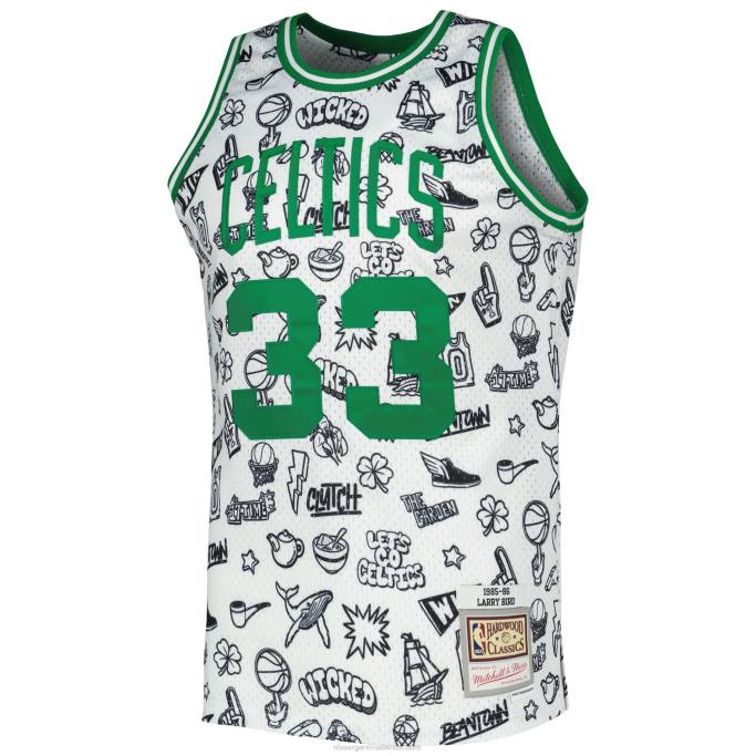 NBA 0F6D1045 boston celtics larry bird mitchell ness blancas madera dura clásicos garabatos swingman jersey