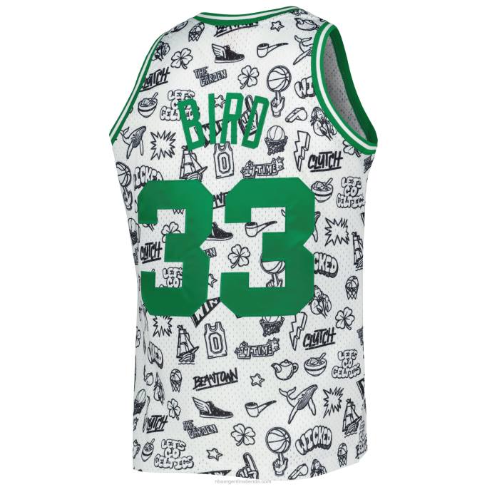 NBA 0F6D1045 boston celtics larry bird mitchell ness blancas madera dura clásicos garabatos swingman jersey