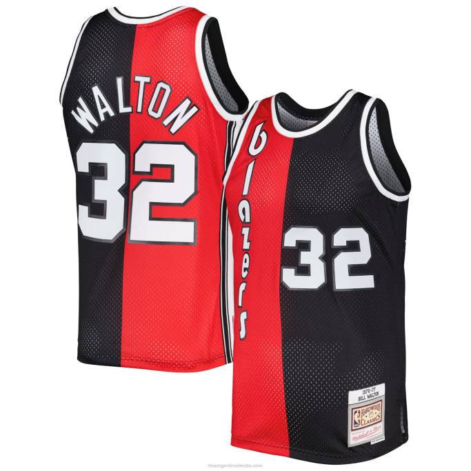 NBA 0F6D3608 jersey portland trail blazers bill walton rojo/negro hardwood classics 1976-77 split swingman