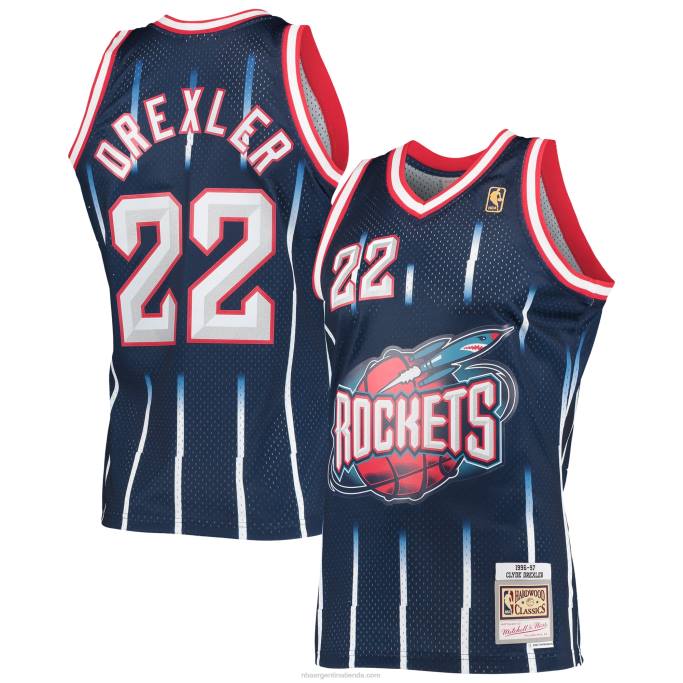 NBA 0F6D2254 houston cohetes clyde drexler mitchell & ness azul marino hardwood classics swingman jersey