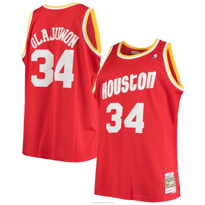 NBA 0F6D2528 houston cohetes hakeem olajuwon mitchell & ness rojo grande y alto clásico de madera dura jersey