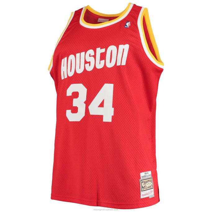 NBA 0F6D2528 houston cohetes hakeem olajuwon mitchell & ness rojo grande y alto clásico de madera dura jersey
