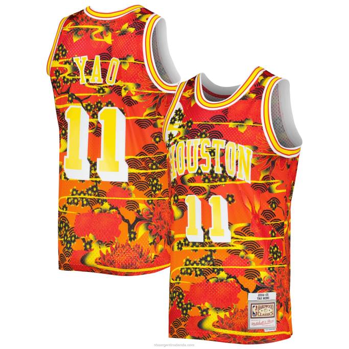 NBA 0F6D2815 houston cohetes yao ming mitchell & ness rojo clásico de madera dura año nuevo lunar jersey swingman