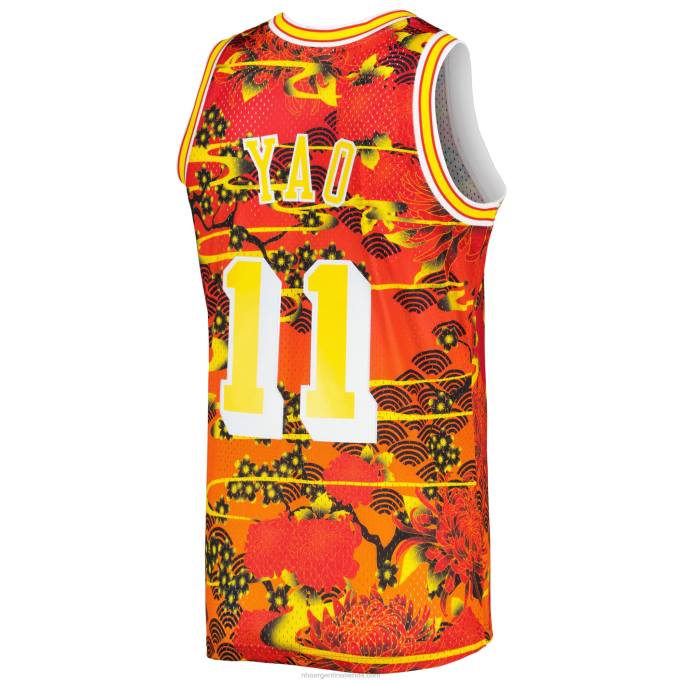 NBA 0F6D2815 houston cohetes yao ming mitchell & ness rojo clásico de madera dura año nuevo lunar jersey swingman