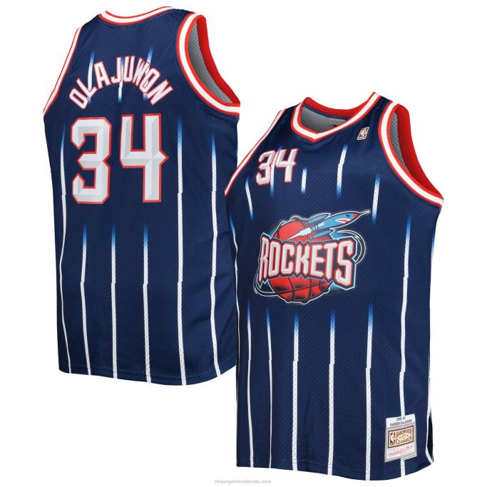 NBA 0F6D7576 houston cohetes hakeem olajuwon mitchell & ness azul marino grandes y altos clásicos de madera dura jersey swingman
