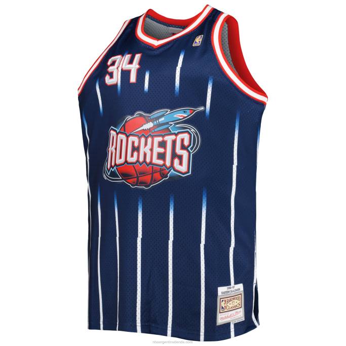 NBA 0F6D7576 houston cohetes hakeem olajuwon mitchell & ness azul marino grandes y altos clásicos de madera dura jersey swingman
