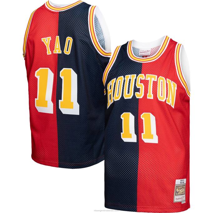 NBA 0F6D7804 houston cohetes yao ming mitchell & ness azul marino/rojo hardwood classics split swingman jersey