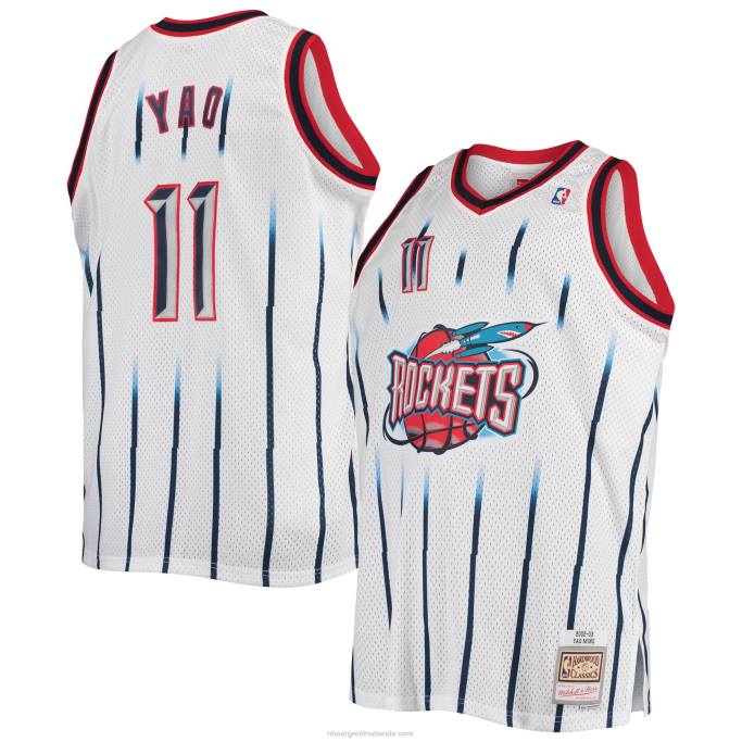 NBA 0F6D8410 houston cohetes yao ming mitchell & ness blanco grande y alto clásico de madera dura jersey swingman