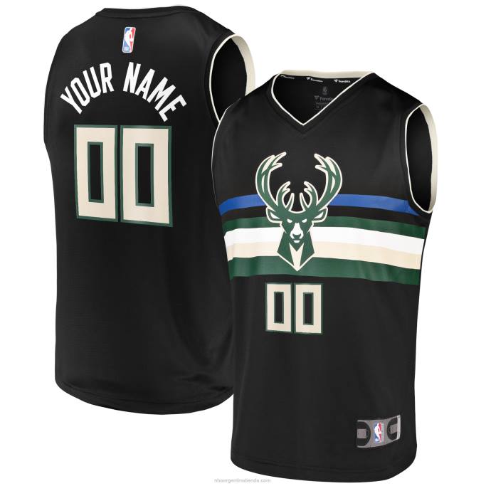 NBA 0F6D207 camiseta personalizada replica milwaukee bucks negra fast break