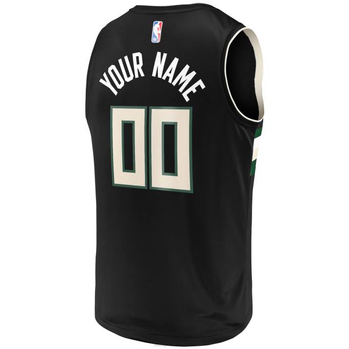 NBA 0F6D207 camiseta personalizada replica milwaukee bucks negra fast break