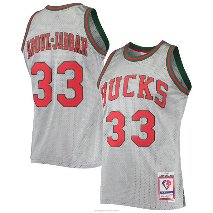 NBA 0F6D2951 milwaukee bucks kareem abdul-jabbar plata 75 aniversario 1971-72 camiseta de alero de madera dura