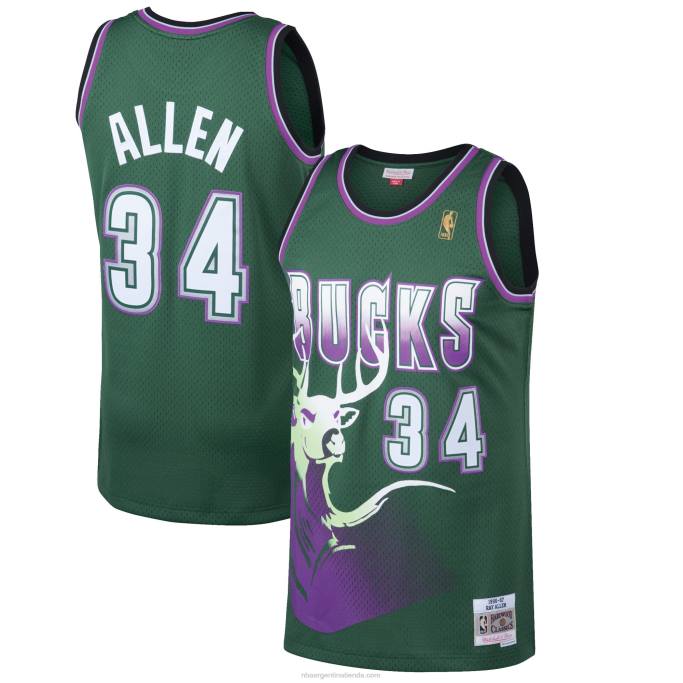 NBA 0F6D296 milwaukee bucks ray allen mitchell & ness kelly green hardwood classics swingman jersey