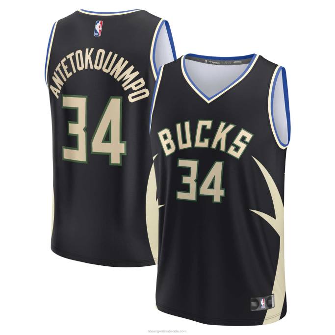 NBA 0F6D31 milwaukee bucks giannis antetokounmpo camiseta de jugador de réplica de descanso rápido negro