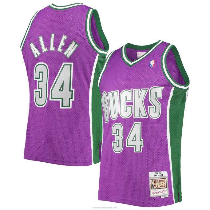 NBA 0F6D3266 milwaukee bucks ray allen mitchell & ness púrpura hardwood classics swingman jersey