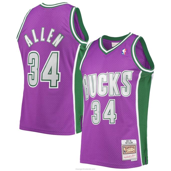 NBA 0F6D3266 milwaukee bucks ray allen mitchell & ness púrpura hardwood classics swingman jersey