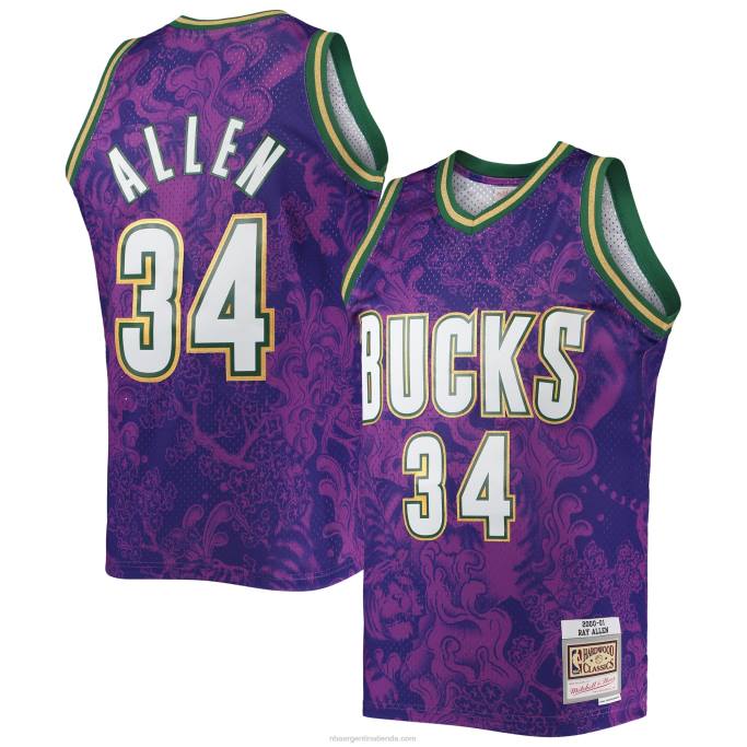 NBA 0F6D6515 milwaukee bucks ray allen mitchell & ness púrpura hardwood classics año nuevo lunar swingman jersey