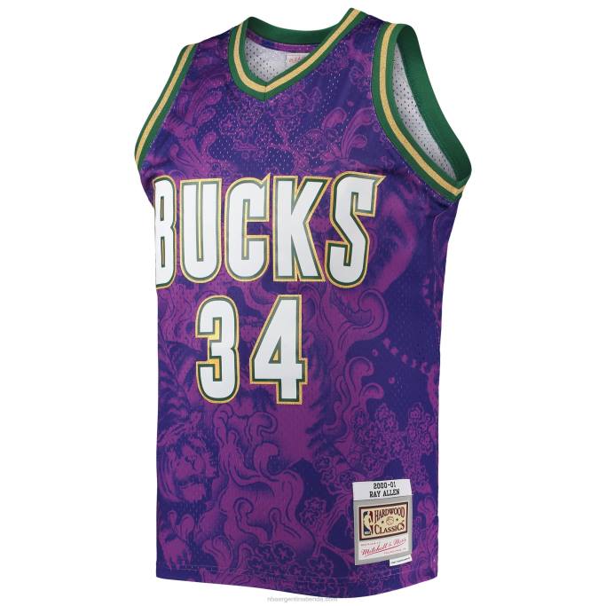 NBA 0F6D6515 milwaukee bucks ray allen mitchell & ness púrpura hardwood classics año nuevo lunar swingman jersey