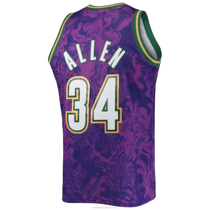 NBA 0F6D6515 milwaukee bucks ray allen mitchell & ness púrpura hardwood classics año nuevo lunar swingman jersey