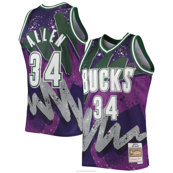 NBA 0F6D7068 milwaukee bucks ray allen mitchell & ness púrpura clásico de madera dura hyper hoops swingman jersey