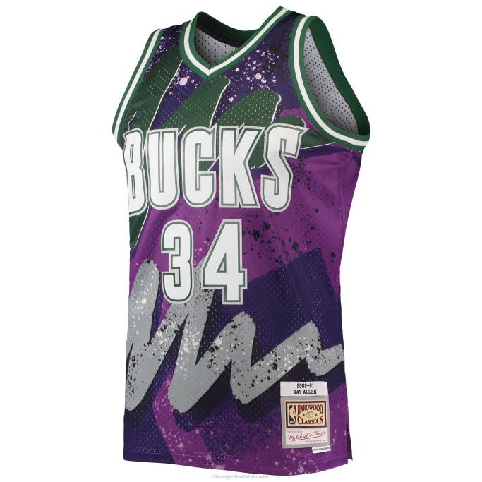 NBA 0F6D7068 milwaukee bucks ray allen mitchell & ness púrpura clásico de madera dura hyper hoops swingman jersey