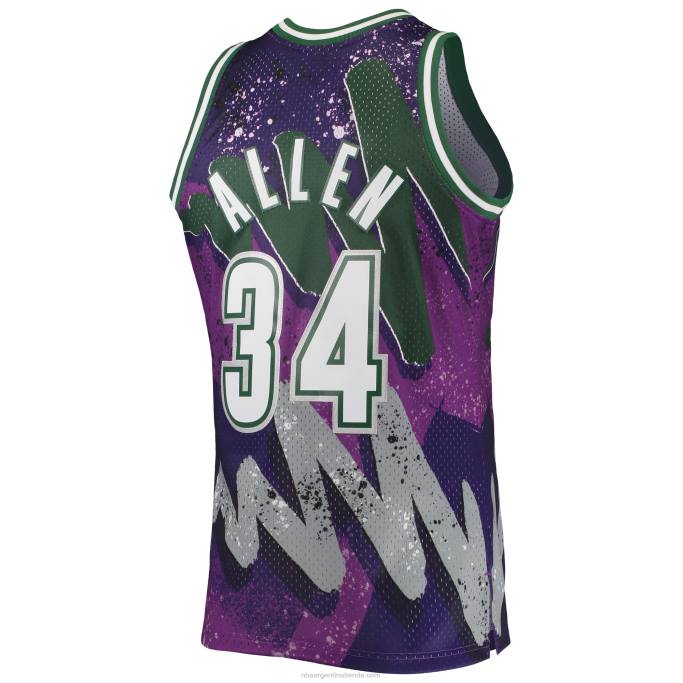 NBA 0F6D7068 milwaukee bucks ray allen mitchell & ness púrpura clásico de madera dura hyper hoops swingman jersey