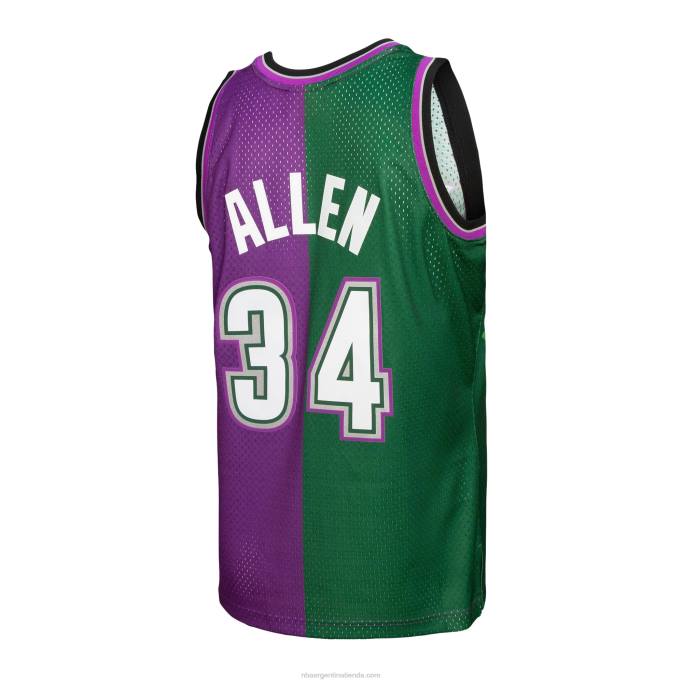 NBA 0F6D7107 milwaukee bucks ray allen mitchell & ness camiseta verde/púrpura hardwood classics split swingman