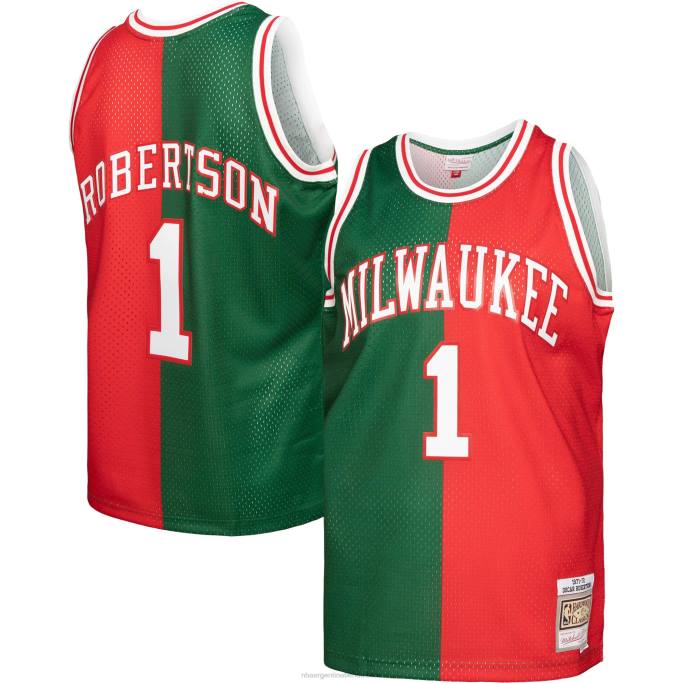 NBA 0F6D7719 camiseta milwaukee bucks oscar robertson green/red hardwood classics 1971-72 split swingman